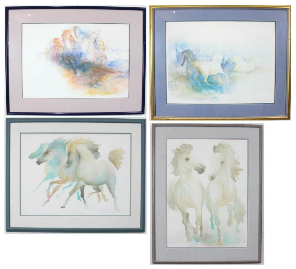 Appraisal: BEATRICE BULTEAU France born four horse prints each signed dated