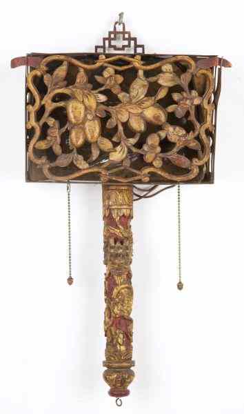 Appraisal: Chinese Style Wall Sconce Fixturebrass frame with wood carved gilt