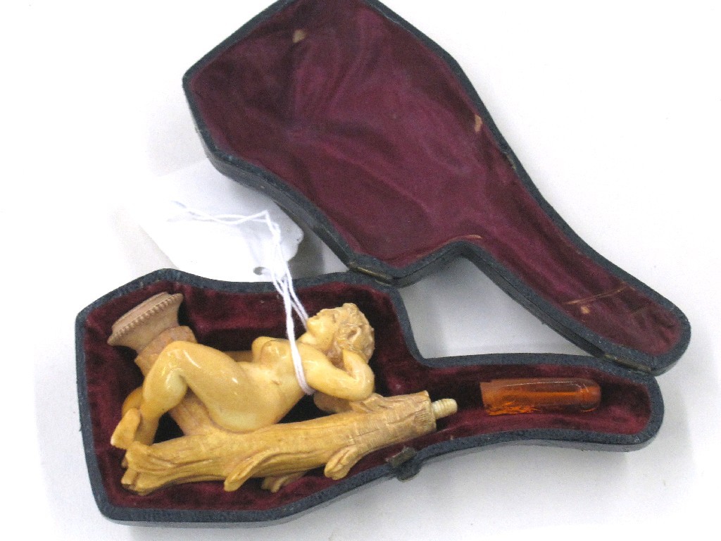 Appraisal: Carved pipe in case modelled as a naked lady