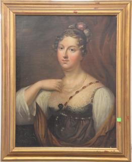 Appraisal: Oil on canvas portrait of a woman wearing pearls and