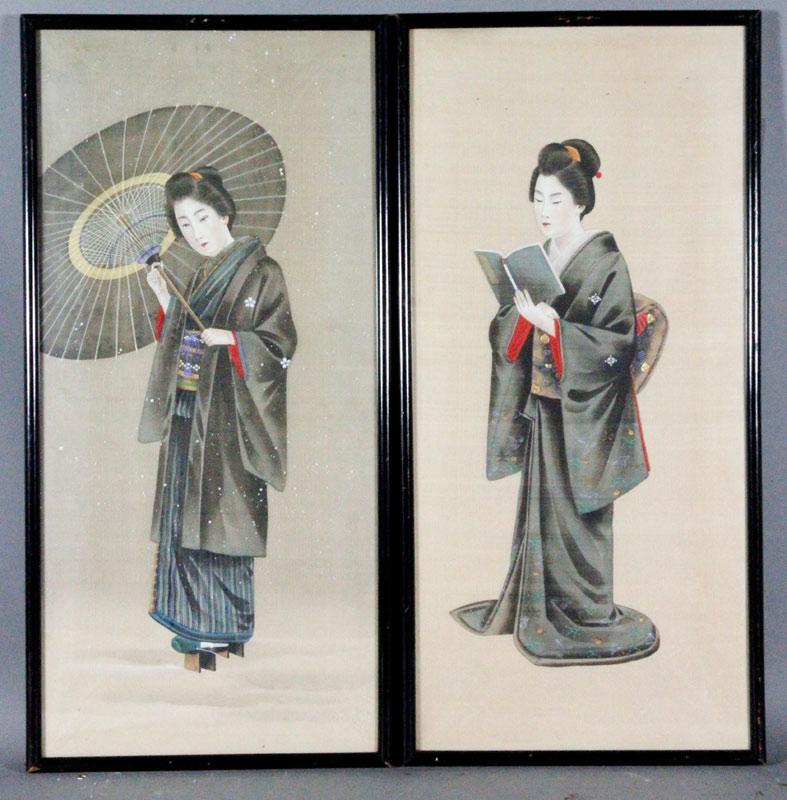 Appraisal: - Pair Paintings on Silk of Geisha Pair of early