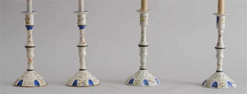 Appraisal: GROUP OF FOUR SOUTH STAFFORDSHIRE STYLE ENAMEL CANDLESTICK LAMPS Each