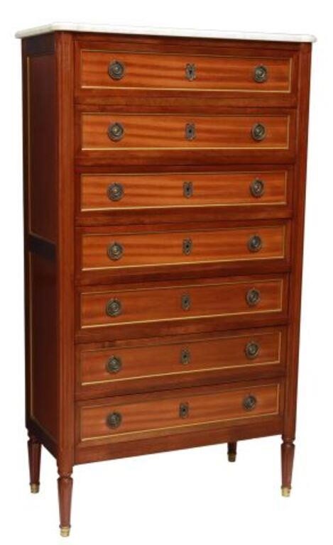 Appraisal: Louis XVI style marble-top mahogany chest of drawers th c