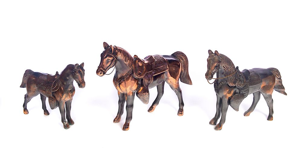 Appraisal: Copper Finish Horse Statues Good condition with no damage or