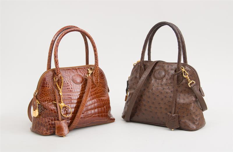 Appraisal: TWO SISO BROWN LEATHER HANDBAGS One crocodile patterned the other