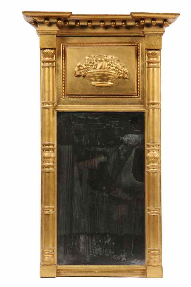 Appraisal: EMPIRE MIRROR - Empire Period Hall Mirror with split column