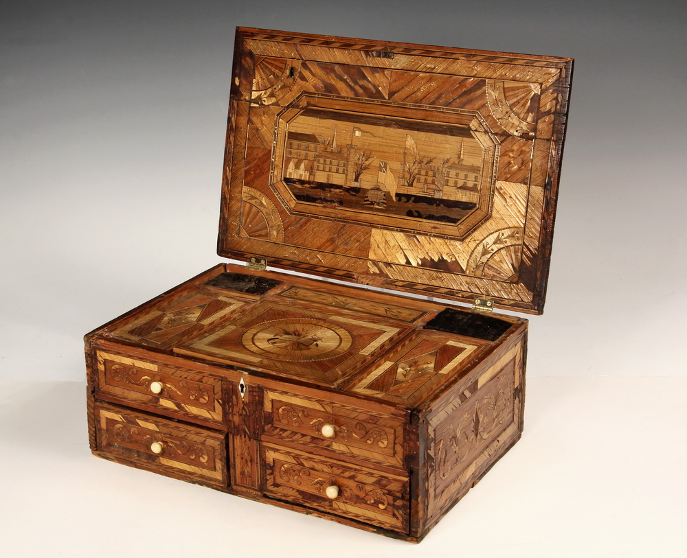 Appraisal: NAPOLEONIC PRISONER OF WAR BOX - English Straw Work Marquetry