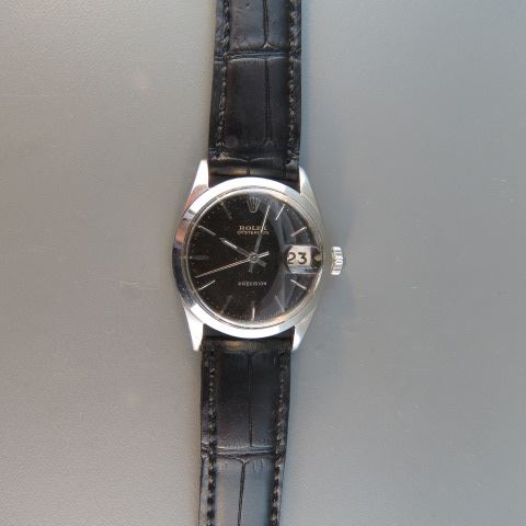 Appraisal: Rolex Man's Wristwatch with date stainless case black dial leather