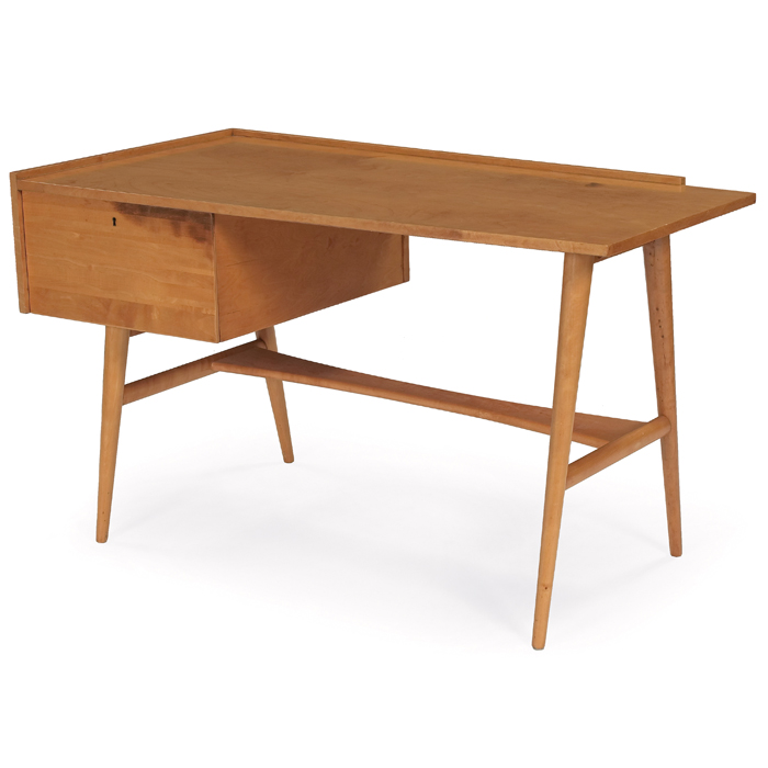 Appraisal: s desk birch trapezoidal top over splayed legs raised lip