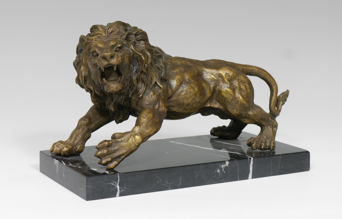 Appraisal: CONTEMPORARY SCULPTURE OF A LION Bronze Metal with Patina no