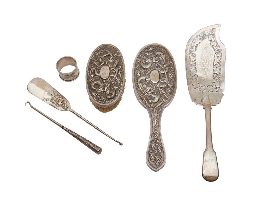 Appraisal: Assemblage of Chinese Export Silver comprising fish slice shoe horn