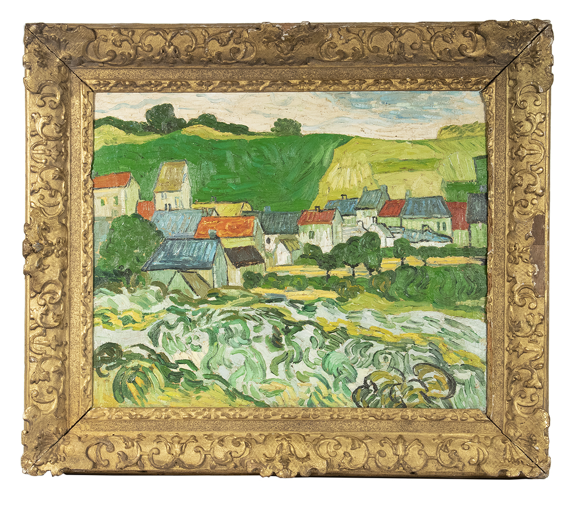 Appraisal: TH C FRENCH IMPRESSIONIST LANDSCAPE UNSIGNED Village Scene with fields