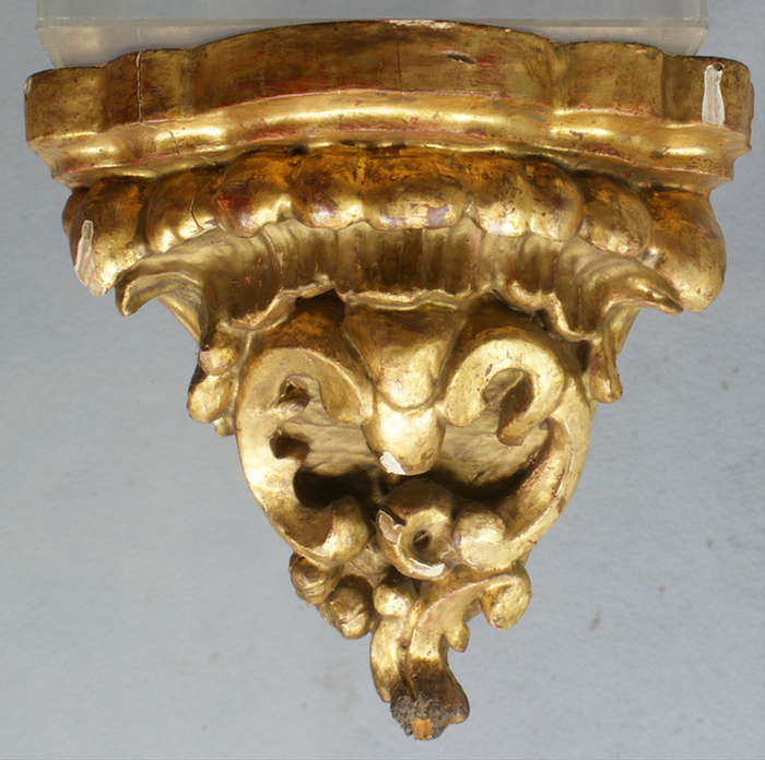 Appraisal: Carved and gilt wood corner bracket approx - h x