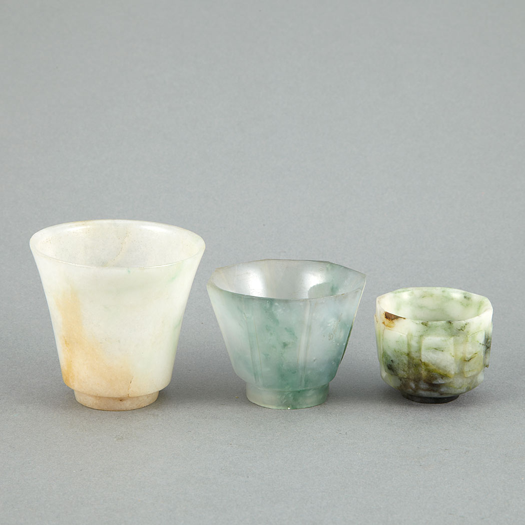 Appraisal: Group of Three Chinese Jade Cups th th Century Comprising