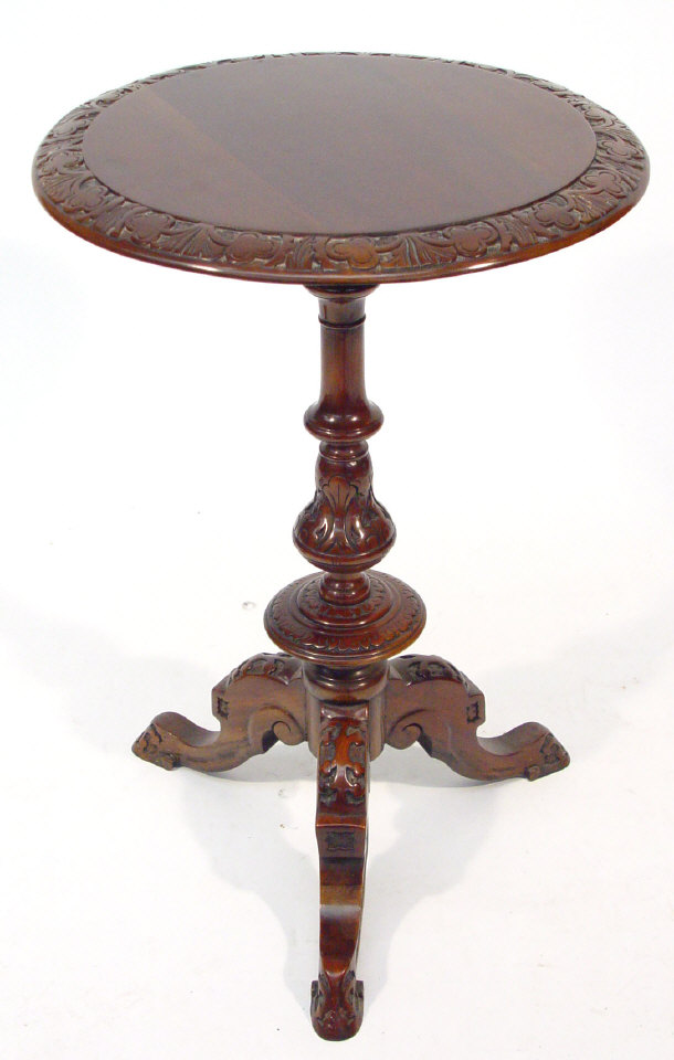 Appraisal: Victorian mahogany tripod occasional table the circular top carved with