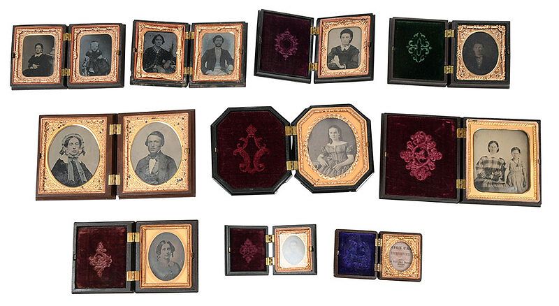 Appraisal: Ambrotypes in Ten Cases one sixteenth plate six ninth plate