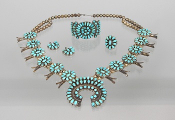 Appraisal: A Native American Squash Blossom Turquoise Necklace Bracelet Ring and