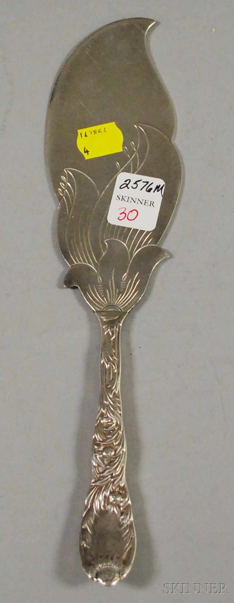 Appraisal: Sterling Ice Cream Slice with Recast Tiffany Chrysanthemum Pattern Handle