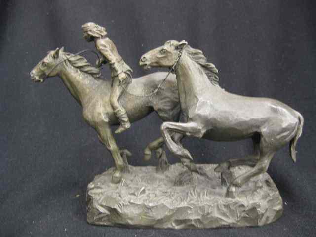 Appraisal: Pewter Figurine of an Indian and Two Horses signed Worcester