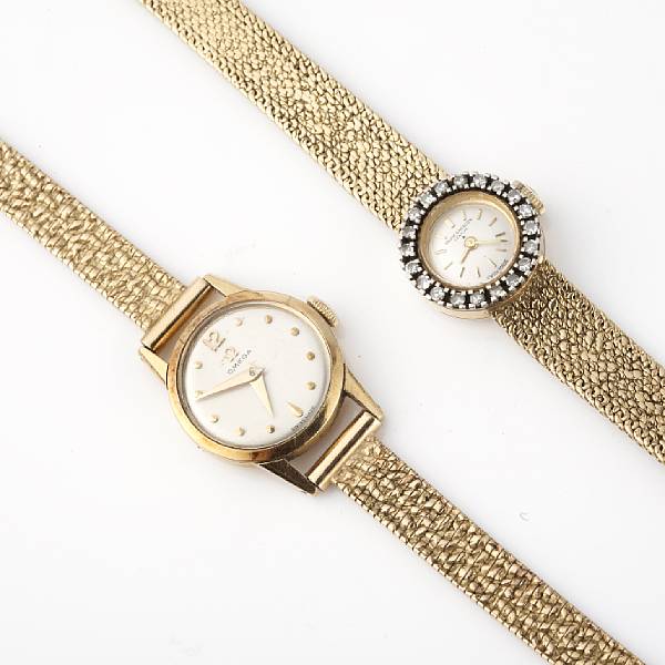 Appraisal: A collection of diamond and karat gold wrist watches one