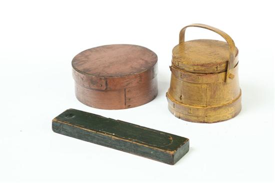 Appraisal: THREE PAINTED WOODEN ITEMS American nd half- th century Miniature