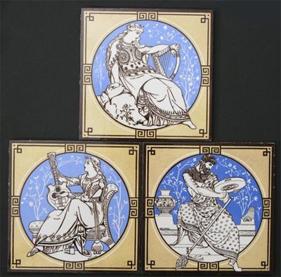 Appraisal: Classical Figures with Musical Instruments three large Minton tiles designed