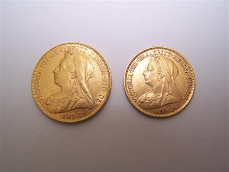 Appraisal: Victorian sovereign S GVF together with a half sovereign F