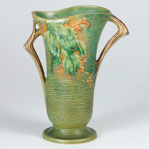 Appraisal: ROSEVILLE Green Bushberry vase - Very strong mold and color