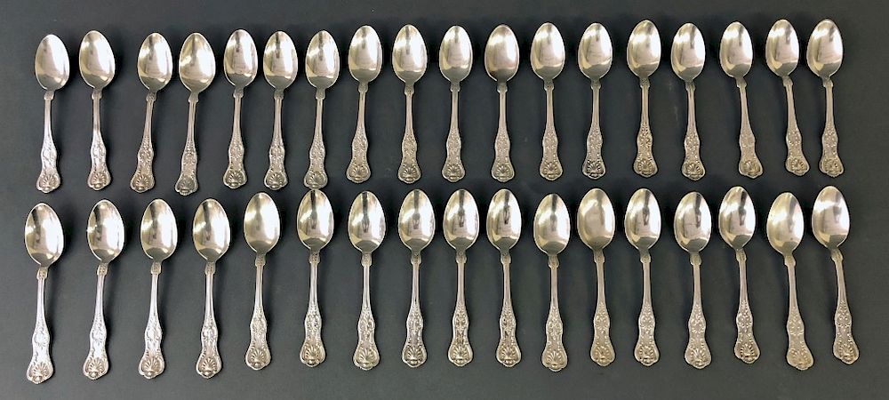 Appraisal: Thirty-Five Sterling Silver Kings Teaspoons Assembled set of thirty-five sterling