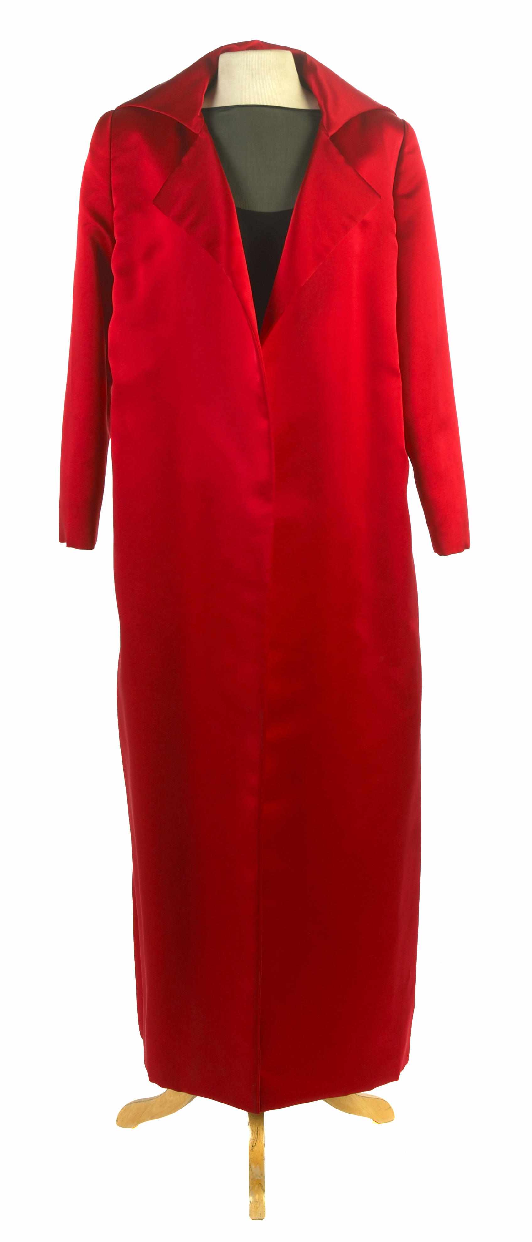 Appraisal: A Galanos long red satin evening coat together with a