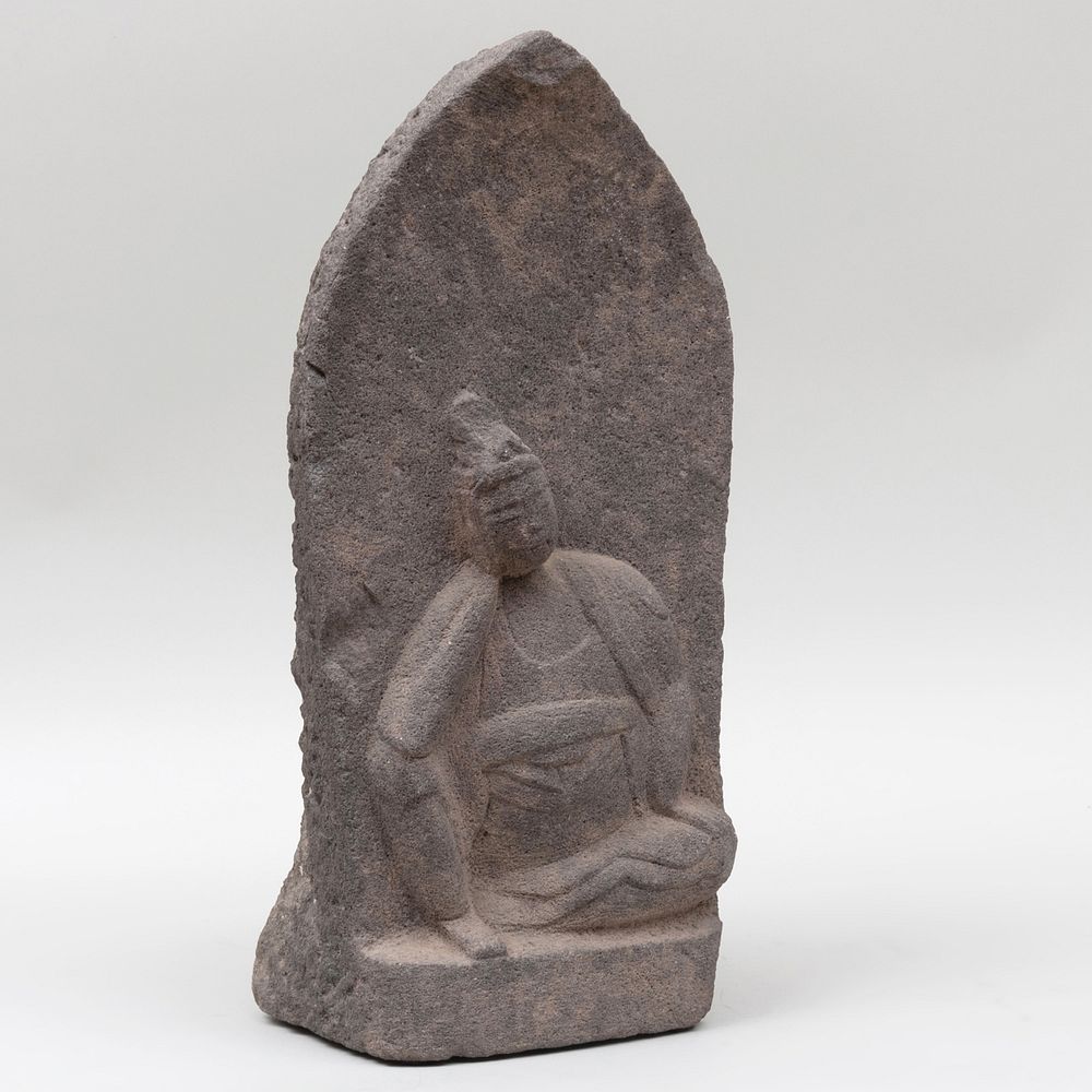 Appraisal: Japanese Carved Stone Buddhist Figure in high Stair Galleries January