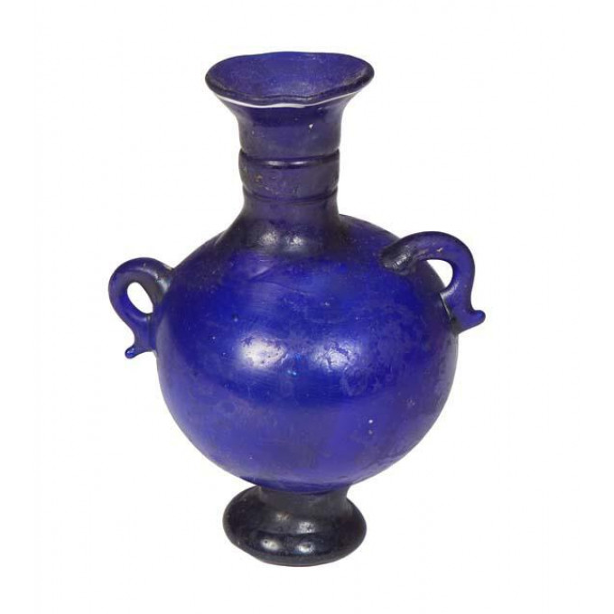 Appraisal: Ancient Roman Cobalt Blue Glass Perfume Jar with ring handles