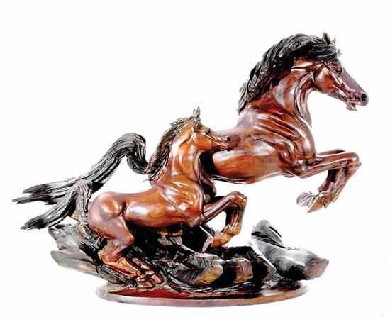 Appraisal: J Chester Armstrong Oregon b RUNNING MARE AND FOAL carved