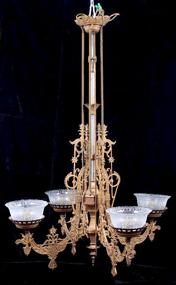 Appraisal: Early Victorian Kerosene Hanging Chandelier c For bidding in this