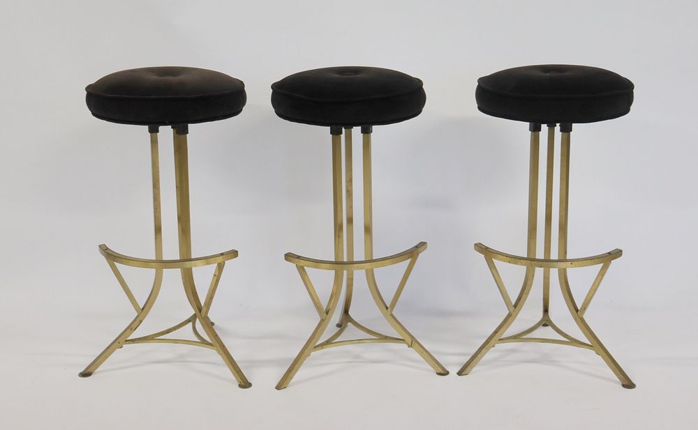 Appraisal: Midcentury Set Of Brass And Upholstered Stools From an Englewood