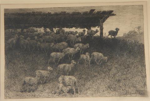 Appraisal: John Austin Sands Monk American b w etching Sheep Taking