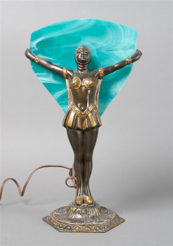 Appraisal: An Art Deco Style Cast Metal Figurative Lamp Height inches