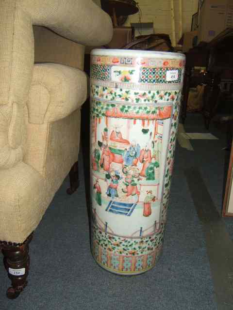 Appraisal: A CHINESE PORCELAIN FAMILLE VERTE CYLINDRICAL STICK STAND decorated with