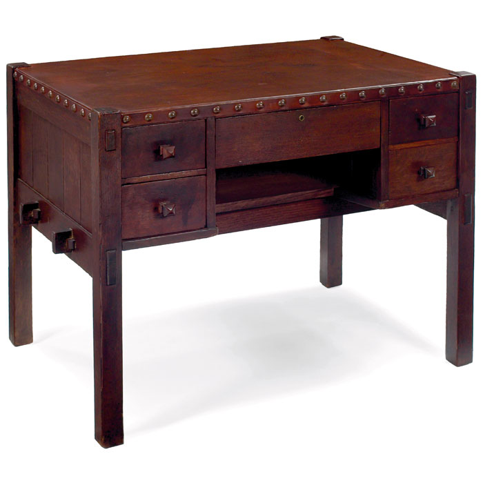 Appraisal: Early Gustav Stickley desk nicely replaced leather top over a