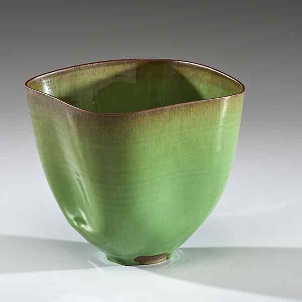 Appraisal: Gertrud and Otto Natzler - - Austria Green-Tinge Folded Bowl