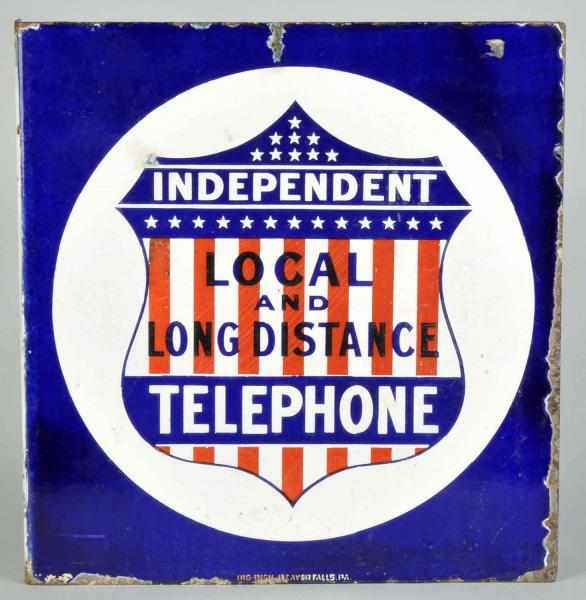 Appraisal: Independent Telephone American Shield Flange Sign Description Porcelain Condition Very