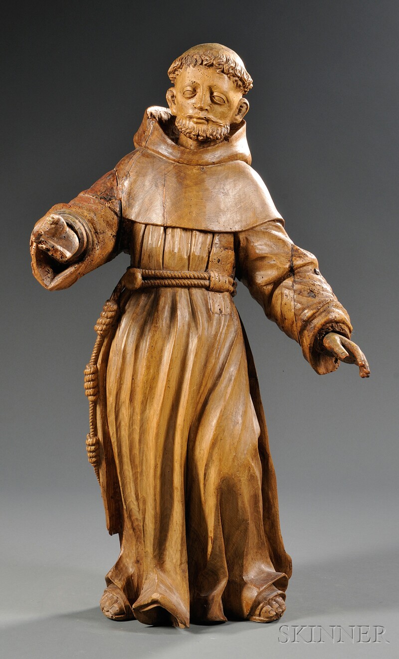 Appraisal: Carving of St Francis Continental depicted in monk's robes and