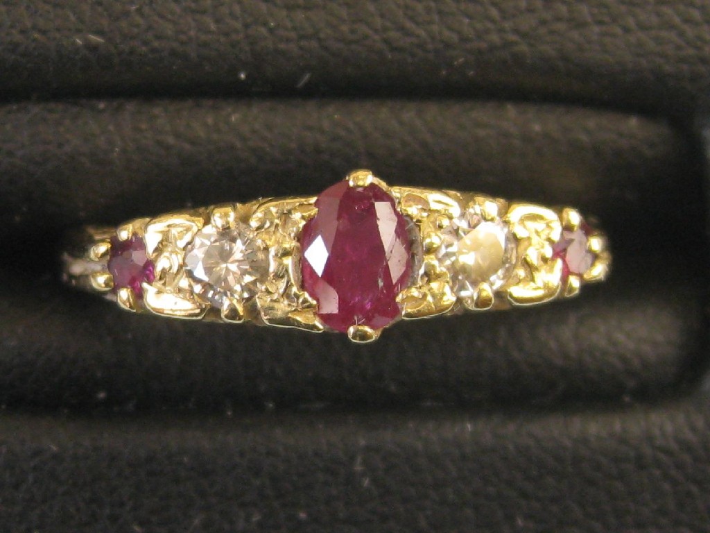 Appraisal: A Ruby and Diamond five stone Ring pav -set central