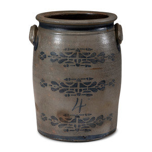 Appraisal: A Four-Gallon Cobalt and Stencil Decorated Stoneware Crock th Century