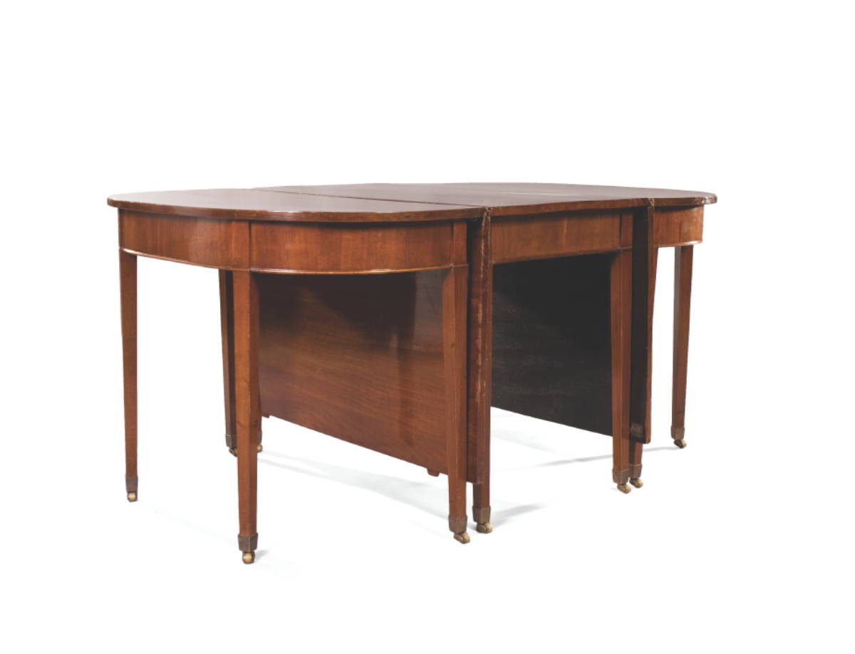 Appraisal: GEORGE III MAHOGANY THREE-PART DINING TABLE The rectangular top with