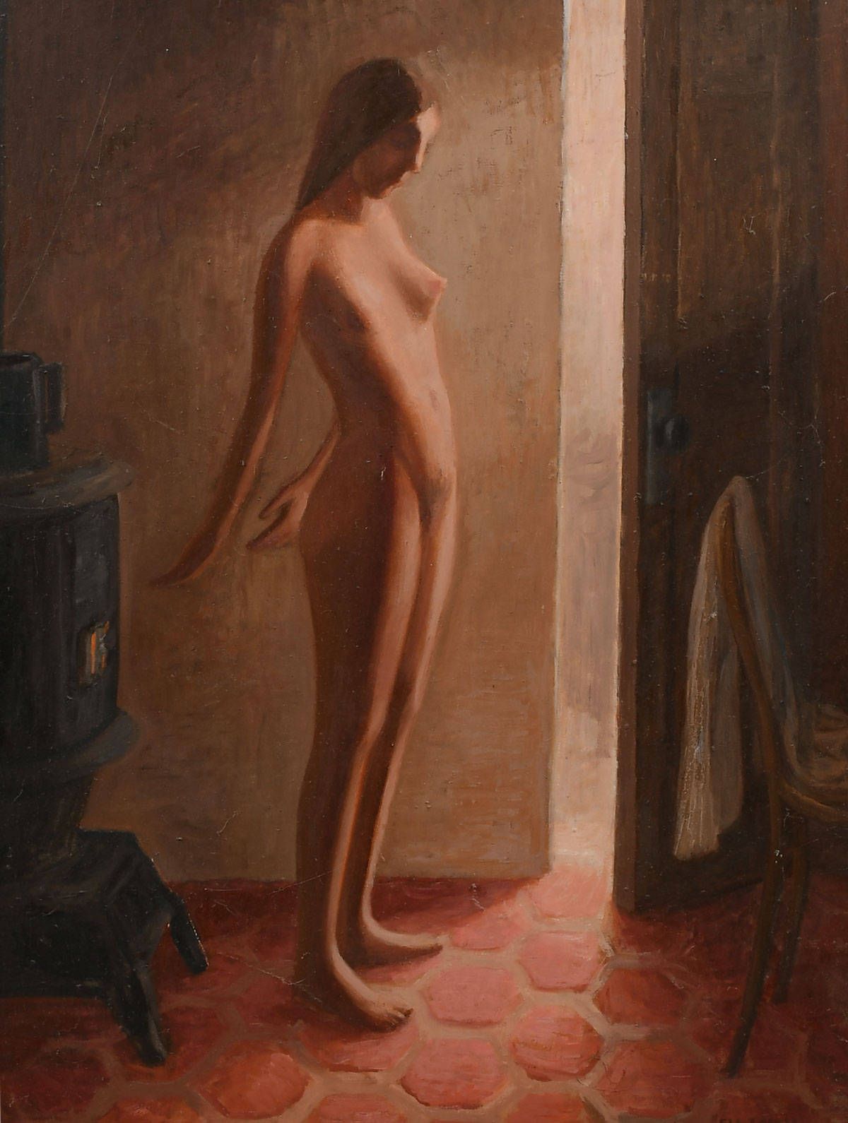 Appraisal: LEVIN Eli American b Standing Female Nude Oil Masonite ''