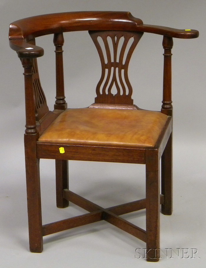 Appraisal: Chippendale Mahogany Roundabout Chair with Leather-Upholstered Slip Seat