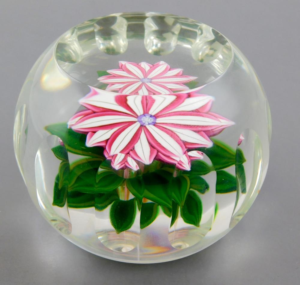 Appraisal: ART GLASS PERTHSHIRE PAPERWEIGHT SCOTLAND PINK AND WHITE FLOWER AT