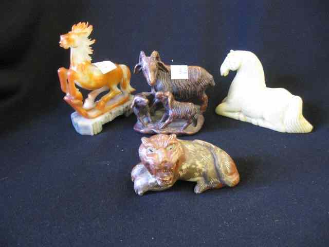 Appraisal: Chinese Carved Soapstone Animalfigures includes horses goats lion mostly ''