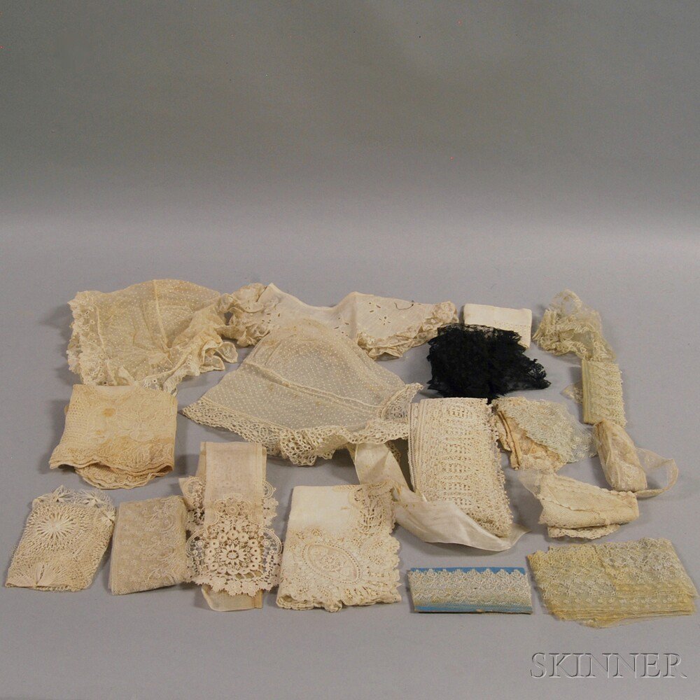 Appraisal: Collection of Lace Handkerchiefs Bonnets Panels and Fragments Europe probably